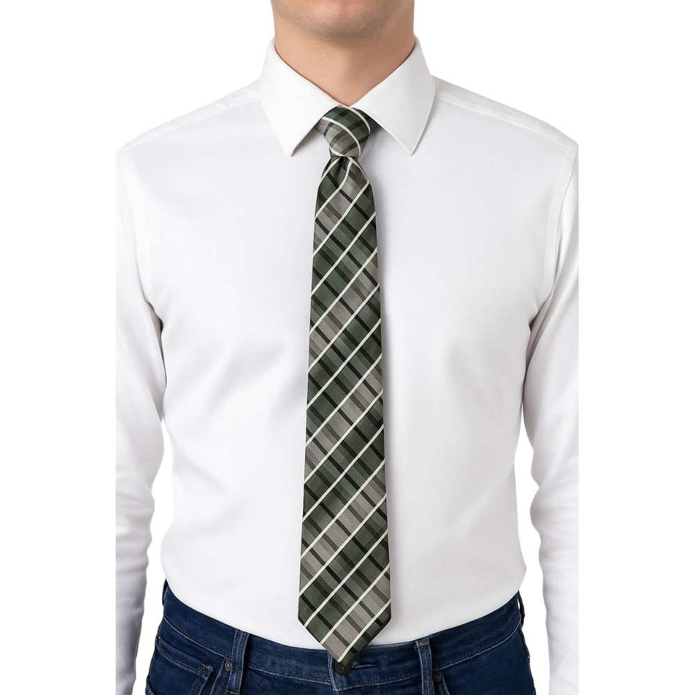 ARROW Necktie Men’s Green‎ Black Gray Plaid Striped Classic Business Casual
